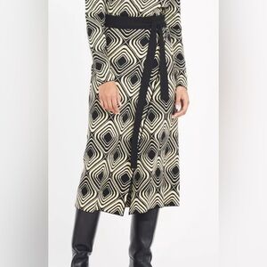 NWT Tanya Taylor Candace Geo-Jacquard Print Midi Skirt in Cream & Black Sz XS